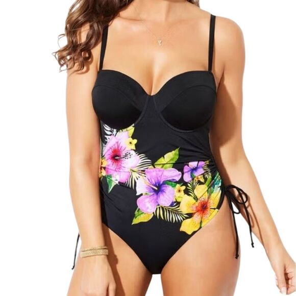 Swimsuit For All Plus Size Underwire Floral One-Piece Swimsuit Size 26 Black NWT - Picture 15 of 15